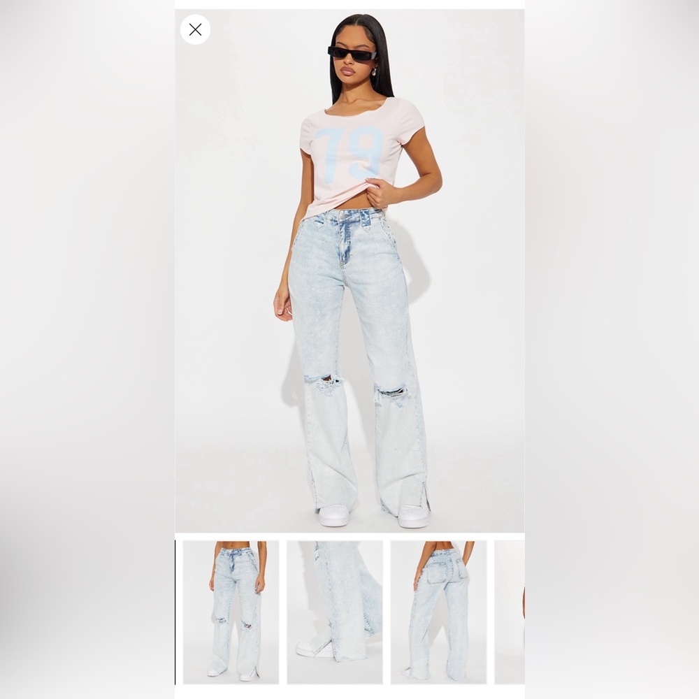 Fashion Nova Light Blue Wide Leg Flare Jeans